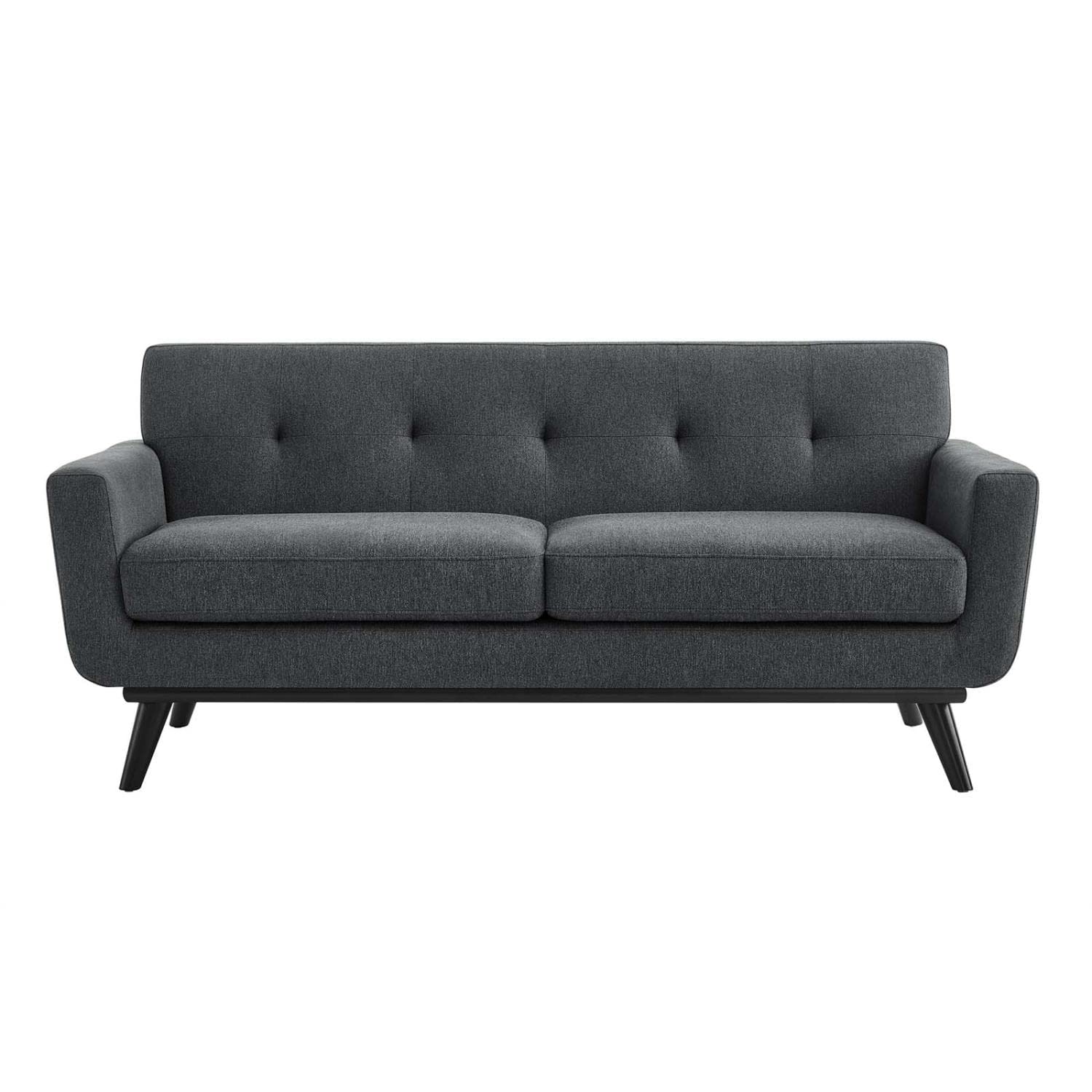 Modway Engage Modern Tufted Back Textured Fabric Loveseat In Charcoal